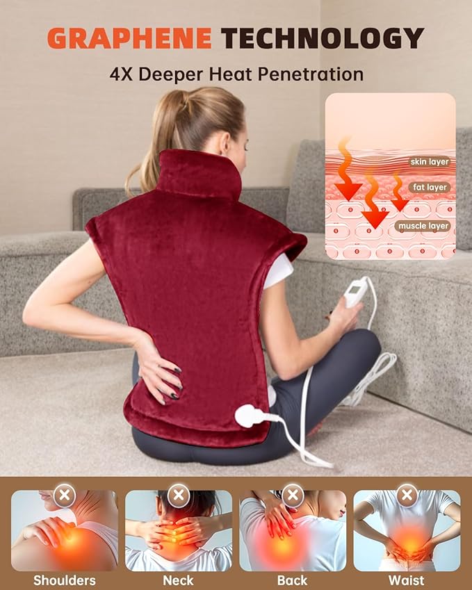 Graphene-Infused Heating Pad for Neck Shoulder and Back,Birthday Gifts for Women Men Dad, Weighted Electric Neck Shoulders Heat Pad for Pain Relief, 24"x33", ETL Certified