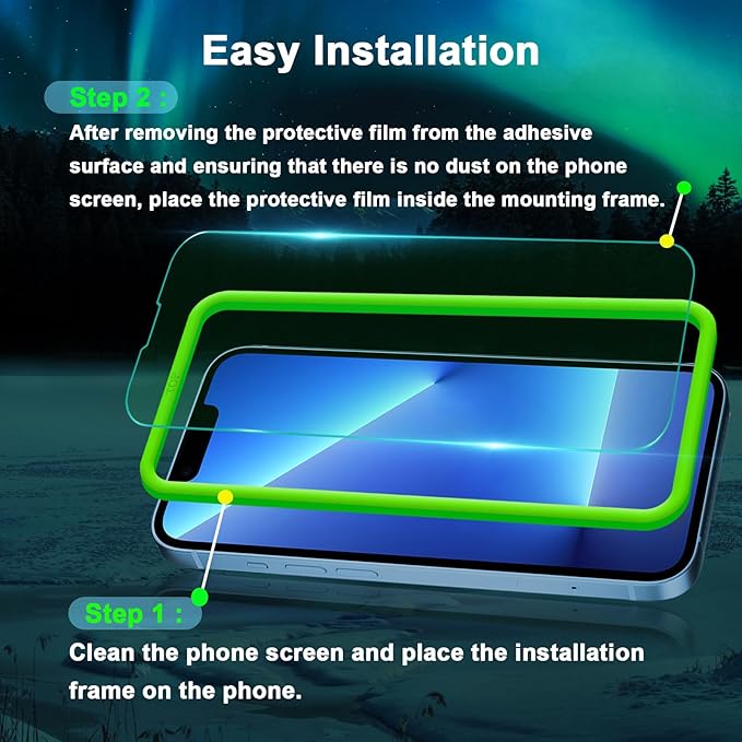 Blue Light Screen Protector for iPhone 13/13 Pro/14/16e/17e (6.1inch), Eye Protection Tempered Glass Film, Scratch-Resistant, No Bubble with Easy Installation Kit, 2 Pack