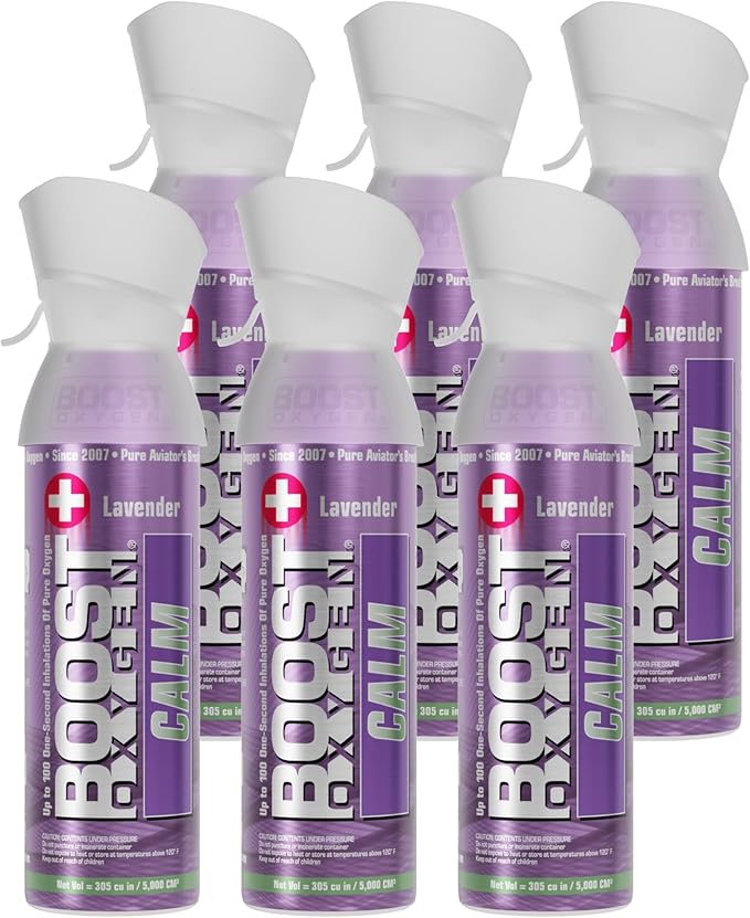 Boost Oxygen Medium Calm Lavender Aroma 5L Canister | Respiratory Support for Aerobic Recovery, Altitude, Performance & Health (6 Pack)