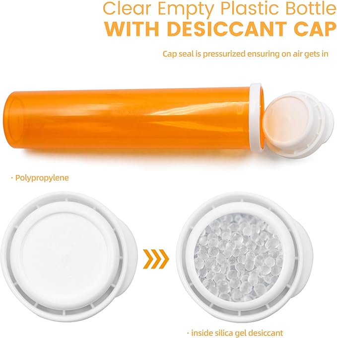 Desiccant Cap Pill Bottle, 60ml 20 pcs Medicine Bottle, Pill Bottles Empty with Caps, Empty Pill Bottles, Prescription Medicine Containers Travel Airtight Pill Airtight Medicine Container