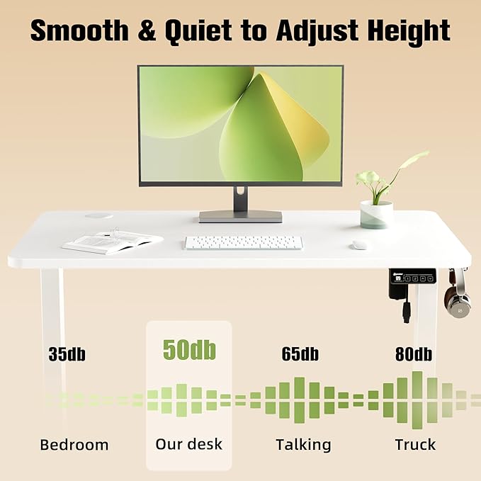 ERGOMAKER Electric Standing Desk, 39.4" x 23.6" Height Adjustable Sit Stand Desk with Splice Board for Home Office, Computer Desk Memory Preset (White Frame, White Desktop)
