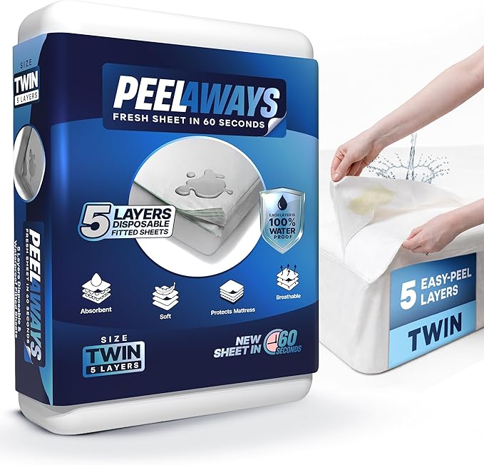 Peelaways Waterproof Disposable Bed Sheets – As Seen On Shark Tank | 5-Layer Absorbent Wellness Sheets for Elderly, Homecare, Hospital Use and Travel