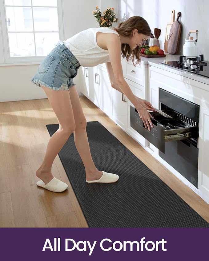 DEXI Kitchen Floor Mats Cushioned Anti Fatigue, 17x95, Long Standing Runner Rug Waterproof, Comfort Memory Foam Padded for Front Sink Laundry, Black