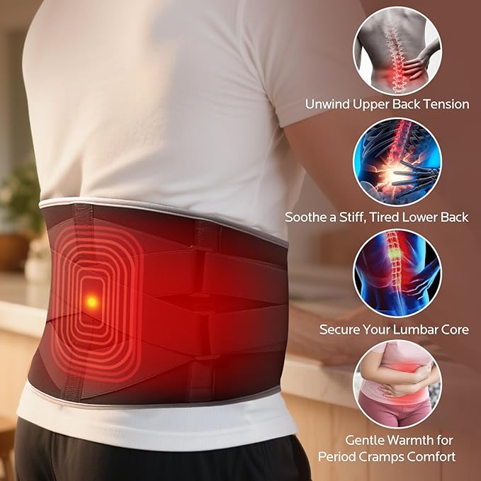 Heating Pad for Back Pain Relief: Cordless 7000mAh Heated Pad for Lower Back Pain Lumbar Massager with 6 Heat 6 Vibration - Rechargeable Portable Heating Pad for Women Men