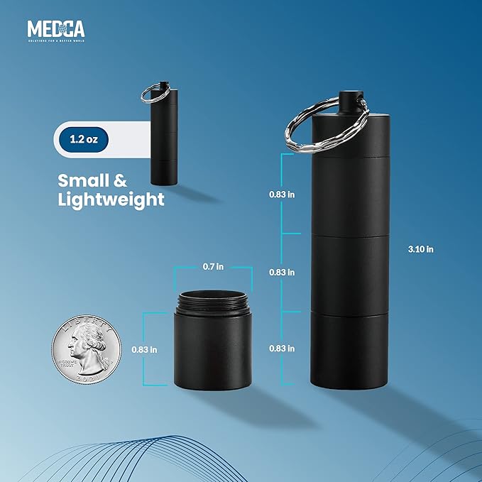 Metal Pocket Pill Boxes Keychain for Purse for Travel, 3 Compartment Waterproof Daily Pill Container Holder for Men and Women (BS1204R Waterproof Alu Box)
