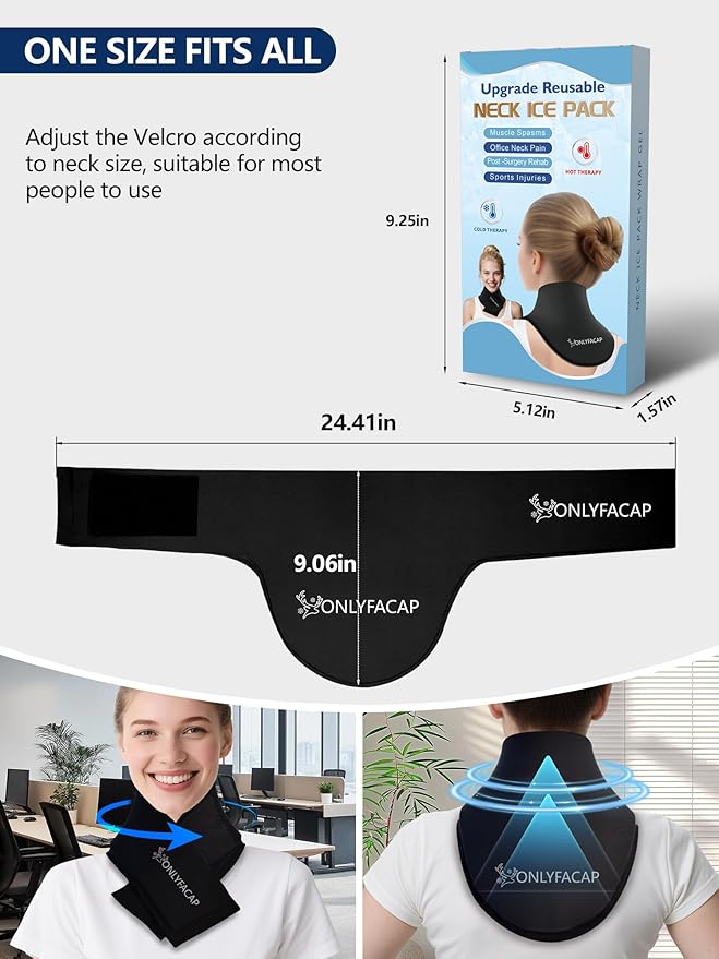 Flexible Neck Ice Pack Wrap,Over 20 Minutes of Cold and Hot Therapy, Adjustable Gel Neck Brace for Relief of Pain, Swelling, Sprains, Office Pressure, Unisex Cervical Support
