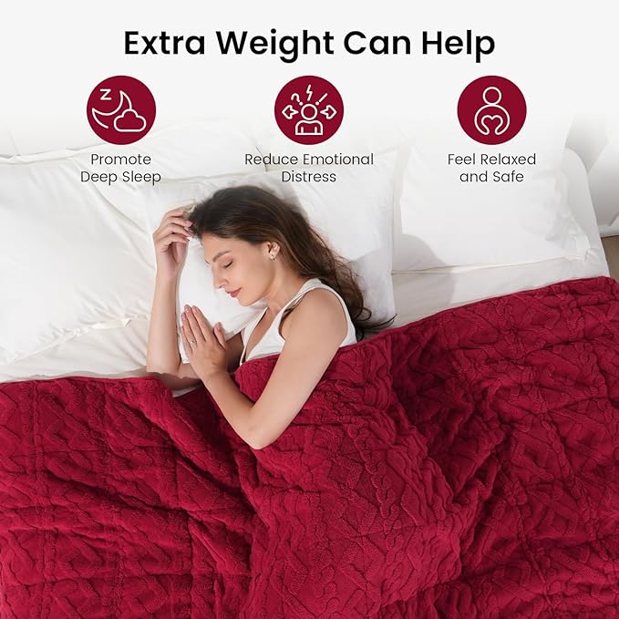 Drewin Weighted Blanket Queen Size 20 lbs, Cozy Sherpa Weighted Blankets with Jacquard Pattern, Super Fluffy Thick Bed Blanket with Ceramic Beads for Sleep Natural and Calming, 60 x 80 inches, Red