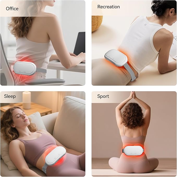 Portable Electric Heating Pad for Period Cramps,Menstrual Heating Pads with 4 Heat Levels and 4 Vibrating Modes for Women Stomach Pain Relief-White