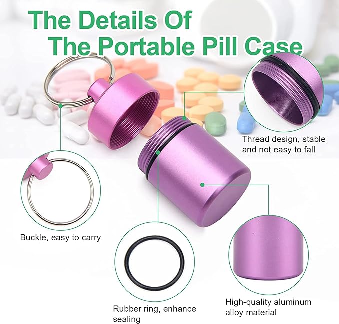 Portable Aluminum Alloy Medicine Organizer Box Tablets Container Case Keychain Stackable & Waterproof Travel Pill Box | Multicolor | 01 Pcs