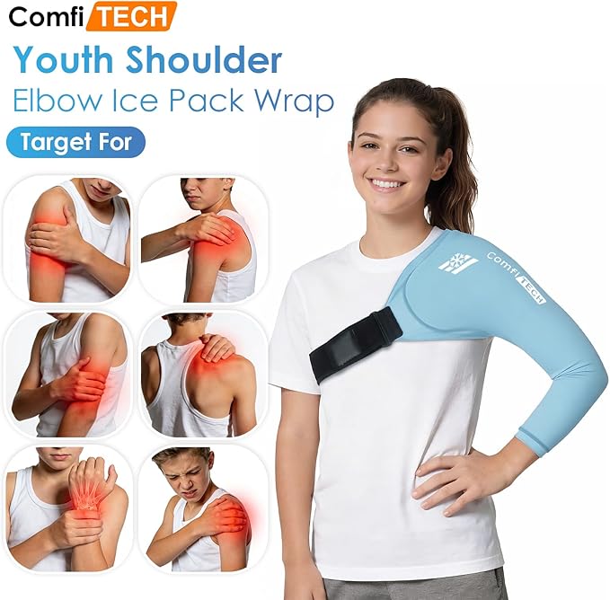 ComfiTECH Youth Shoulder Arm Ice Pack Wrap for Young Pitchers, Ice Arm Sleeve for Teen Volleyball Players, Flexible Cold Application for Throwing Recovery, Elbow Joint & Muscle Comfort, Large