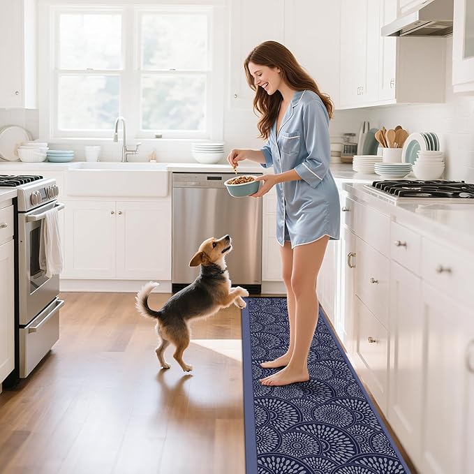 Mattitude 4/5 Inch Kitchen Mat, 24x70in Heavy Duty Ergonomic Comfort Foam Standing Desk Mat, Waterproof Non-Slip Standing Mats and Rugs for Kitchen, Office, Blue