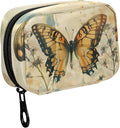 Fustylead Vintage Artistic Butterfly and Flower Pill Organizer Travel Bag, Small Portable Pill Case Cute for Vitamin Fish Oil Supplements Medicine Organizer with Zipper