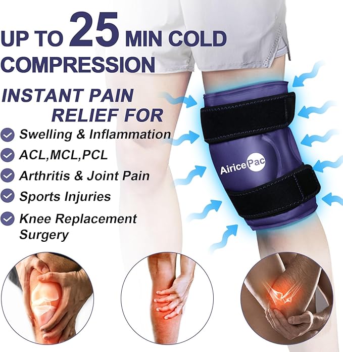 XXL Ice Pack Wrap Around Entire Knee After Surgery, Reusable Gel Large Ice Pack for Knee Injuries, Pain Relief, Swelling, Knee Surgery, Sports Injuries, 2 Pack Blue