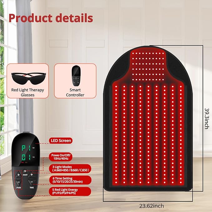 Slim LED Light Pad, 40.5×23.5in Portable Red & Near-Infrared Lighting with 330 LEDs for Indoor Use