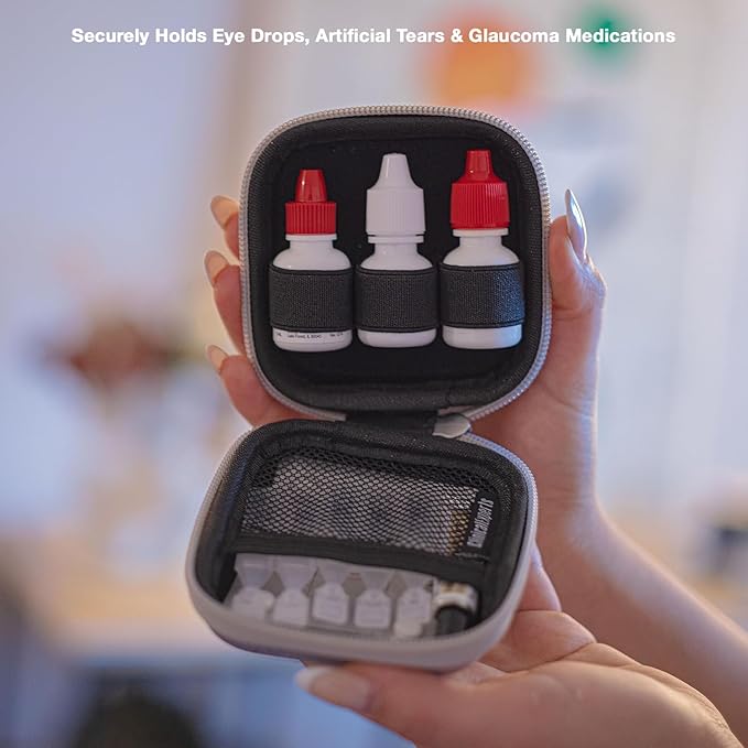 Navan Multi-Functional Eye Drops, Medicine & Travel Accessories Organizer - Hardshell EVA Compact Carry Case - Loops & Mesh Pocket for Daily Pills, Charging Cables & Batteries by Clinical Experts
