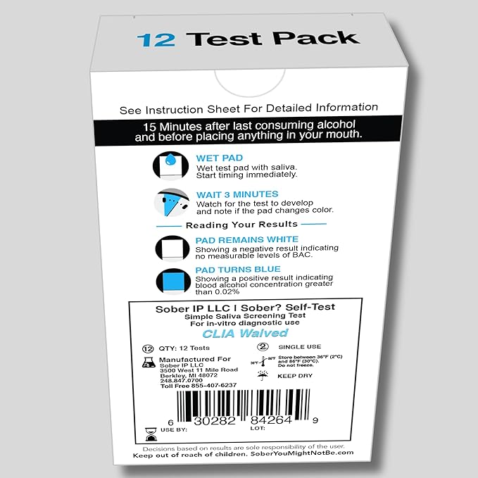 FDA Cleared Saliva Alcohol Test Strip, Highly Accurate BAC Self‑Test, 2–3 Minute Results, Portable & Discreet Sober Test Anywhere (12)
