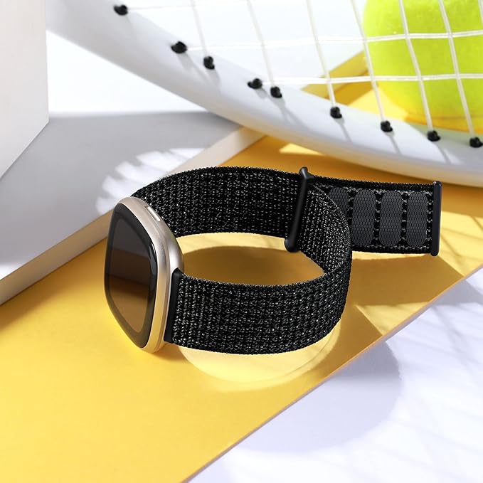 Getino Compatible with Fitbit Versa 3/Fitbit Versa 4 /Fitbit Sense/Sense 2 Bands for Women Men, Adjustable Stretchy Nylon Band Sport Loop Strap for Fitbit Sense/Versa 3 Wristbands Accessory, Black
