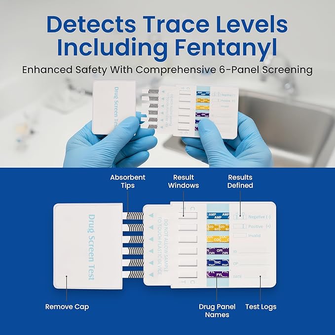 6 Panel Federal Multi-Drug Urine Test Kit, Federal 5 Urine Drug Test with Fentanyl (1 ng/mL), Cocaine, Amphetamines, Opiates, PCP & THC Tests for Home Use, Fast Results Multi-Panel Dip Tests at Home