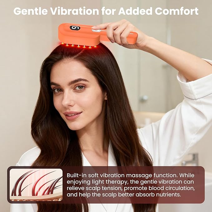 Red Light Therapy Scalp Comb with Laser & Infrared Light, 5 Modes Vibration Scalp Massager with Timer Display, Red Light Hair Brush, Promote Hair Growth in Women and Men