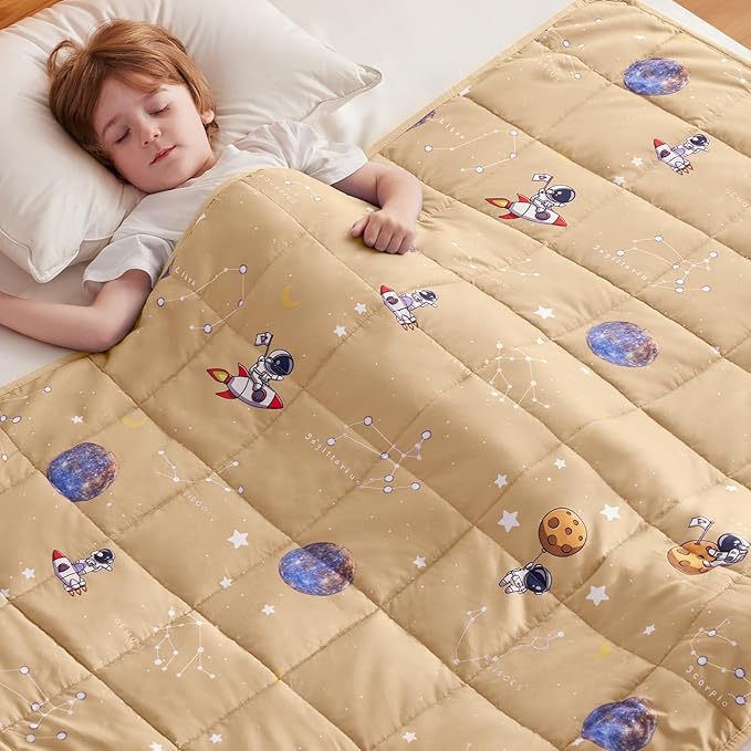 anfie Weighted Blanket Kids(36"x48" 5lbs) Weighted Blanket Cooling Blanket for Sleeping,Throw Size Breathable Blanket with Premium Glass Bead(Space Beige)