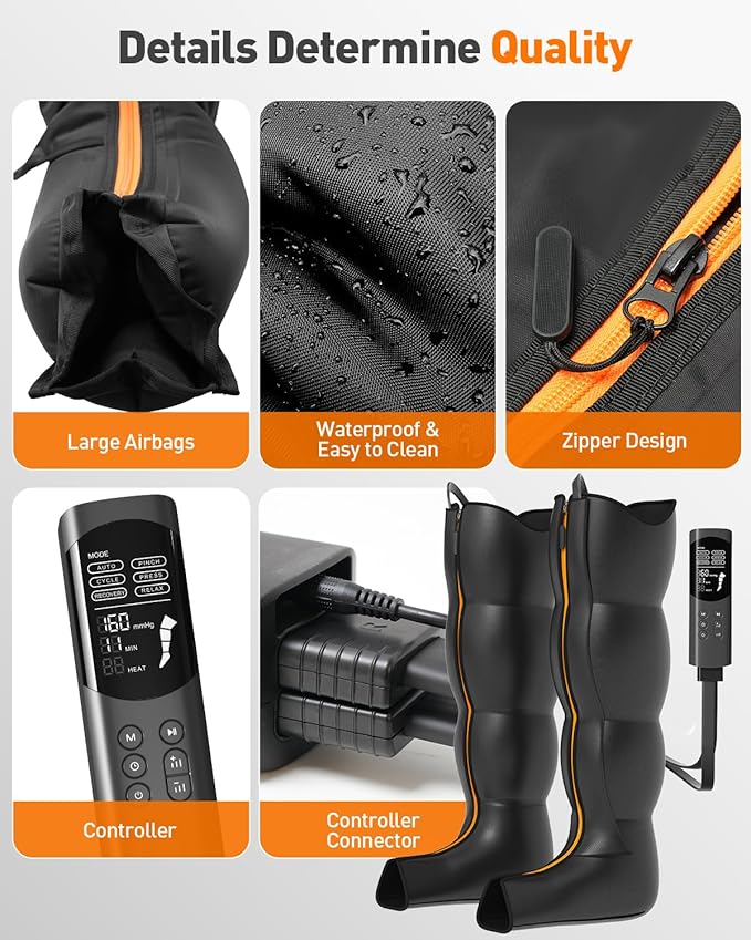 DEKEMASTER Air Compression Leg Massager for Circulation and Pain Relief, Professional Full Leg Compression Boots for Massage Therapy with Adjustable 9 Intensities, Recovery Boots for Women Men