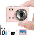 Mini Keychain Camera, FHD 1080p Mini Digital Camera with 32GB SD Card, Flash, 6 Creative Filters, 0.96" HD Display, 100 Mins Battery Life for Travel Recording Birthday Gifts (Modern, Pink1)