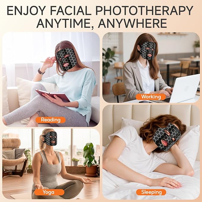 Red Light Therapy Mask for Face,LED Light Therapy mask FM-01, Portable Red Light Therapy Mask, (Black)