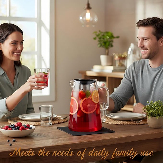 Glass Pitcher with Lid,3 Liter 101oz Glass Water Pitcher,Cold/Hot water jug, Iced Tea Pitcher, Large Jug for Coffee, Juice and Homemade Beverage