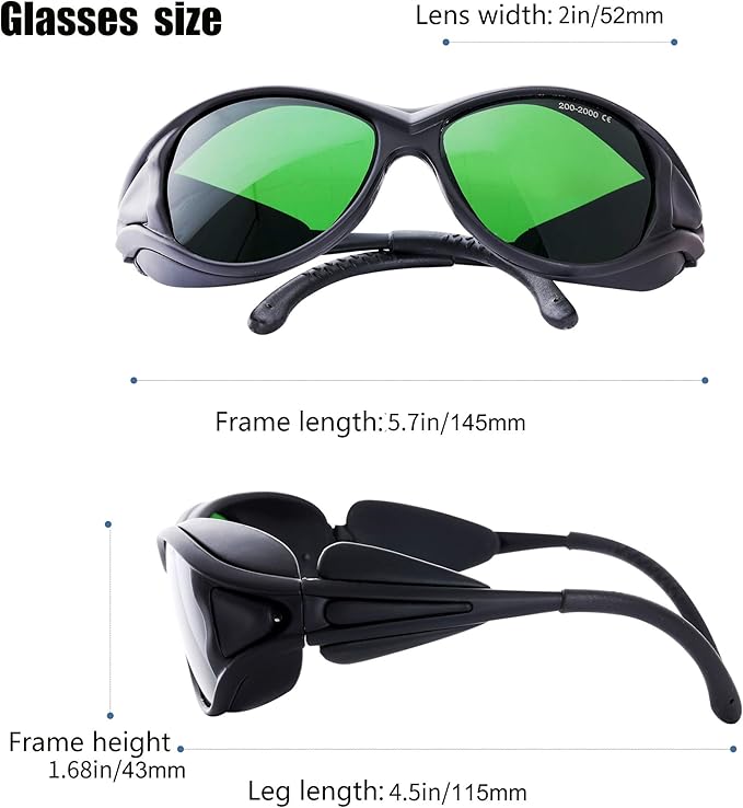 JILERWEAR Professional Laser Safety Glasses for 405nm, 445nm, 450nm, 532nm, 850nm and 190nm-490nm Wavelength Violet/Blue/Red Laser Protection Goggles