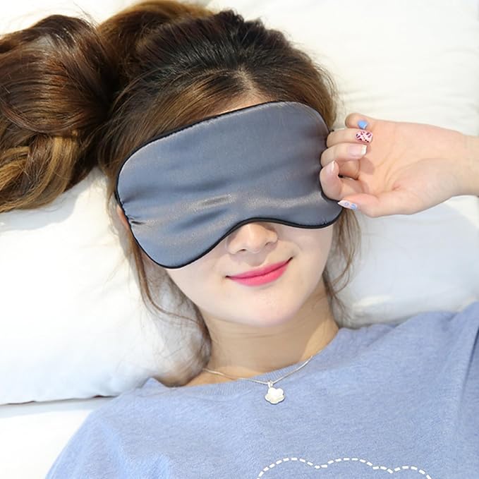 100% Mulberry Silk Sleep Mask for Women/Men Airplane Travel, Pure 22 Momme Silk Eye Mask Blackout for Sleeping, Ajustable, Luxury, Anti Wrinkle, Anti Aging Silk Blindfold, Made in USA (Slate Gray)