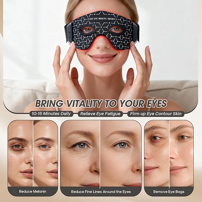 Red Light Therapy Eye Mask, Under Eye Red Light Mask,Good for Smoothing Puffiness Wrinkles Fine Lines,Suitable for Women and Man Effective Eyes Skin at Home or Trip