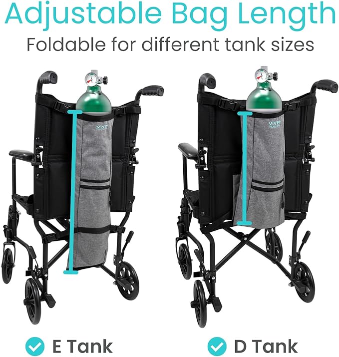 Vive Oxygen Tank Holder for Wheelchair - Portable Medical Cylinder Backpack for Travel - Carrier Accessories Bag for Walker, Rollator, Scooter - Case Fits Canister Sizes M2, M4, M6, M9, C, D, E
