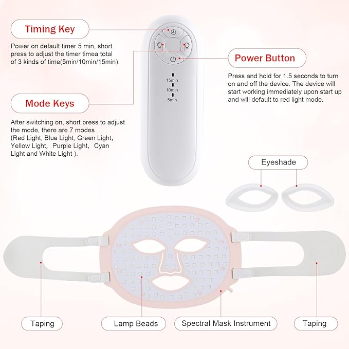 Red Light Therapy Mask, Red Light Therapy for Face, 7 Colors LED Facial Mask for Wrinkle Remove & Anti Aging, Skin Care Home Travel Use,Pink (Upgraded Version)