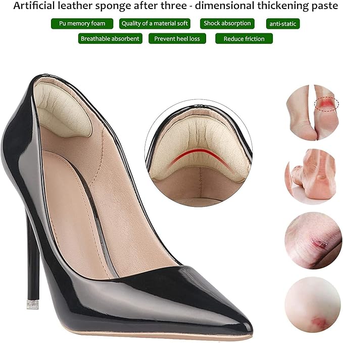 Premium Heel Pads Inserts Grips, Back of Heel Protectors Cushions Liner Prevent Too Big Shoe From Slipping, Blisters, Filler for Loose Fit for Men Women (Beige)