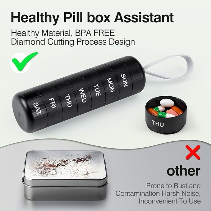 7 Day Pill Organizer, Travel Pill Box with Effortless Opening Design, Zoksi Weekly BPA Free Medicine Organizer with Large Container, Portable Waterproof Vitamin Case for Vitamin, Fish Oil, Supplement