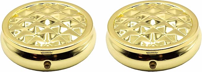Set of 2 Circular Embossed Triple-Compartment Pocket Purse Pill Box & Organizer (Gold Ridge)