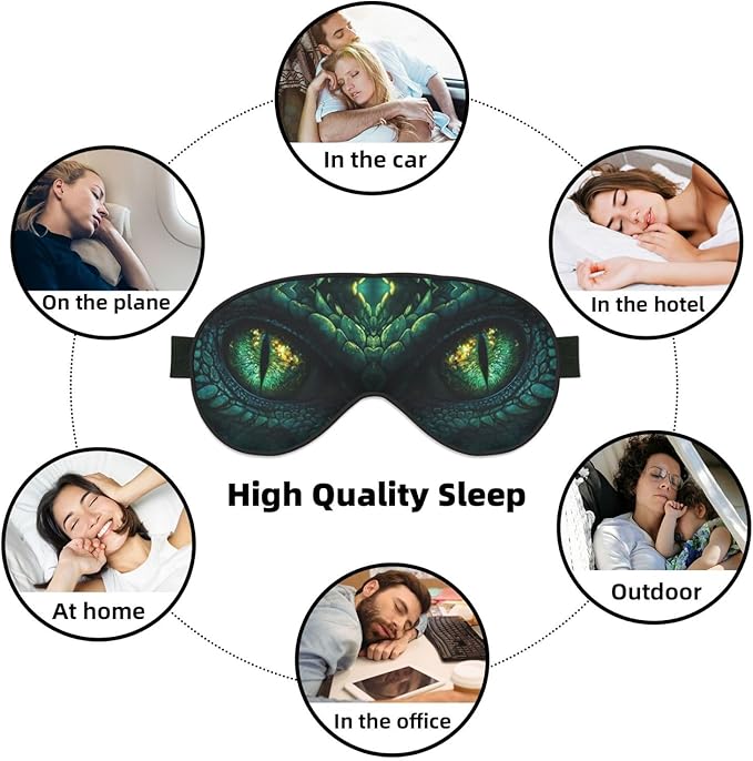 Abstract Green Dinosaur Eyes Sleep Mask Eye Mask with Adjustable Strap Eye Sleep Shade Cover Blocks Light for Women Men Airplane Travel Nap