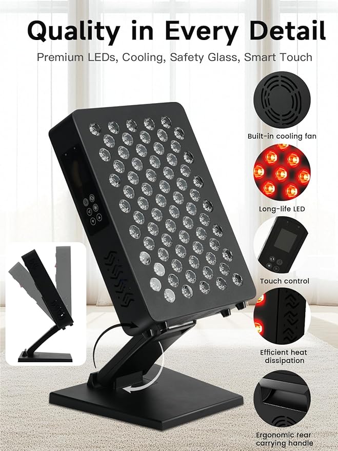 Red Light Therapy – 6 Wavelengths (600-850nm) Full Body Red Light Therapy, Touch Control & HD Display, 70 LEDs Ideal for Body, Face, Pain Relief, Anti-Aging & Recovery, 350W Black