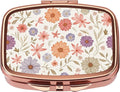 Dynippy Pill Case Pill Box with Mirror Retro Pocket 2 Compartment Medicine Case Vitamin Pill Organizer for Pocket Purse and Travel (Rose Gold-Wildflower Pattern)