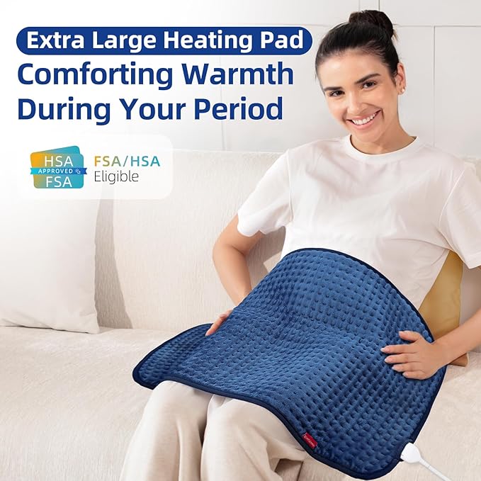 Comfytemp Extra Large Heating Pad for Back & Period, 33''x 17'' King Size, FSA Eligible Items Only List, HSA Approve Electric XL Heated Pad for Shoulder/Neck/Knee, Small Lap Blanket, Washable (Blue)