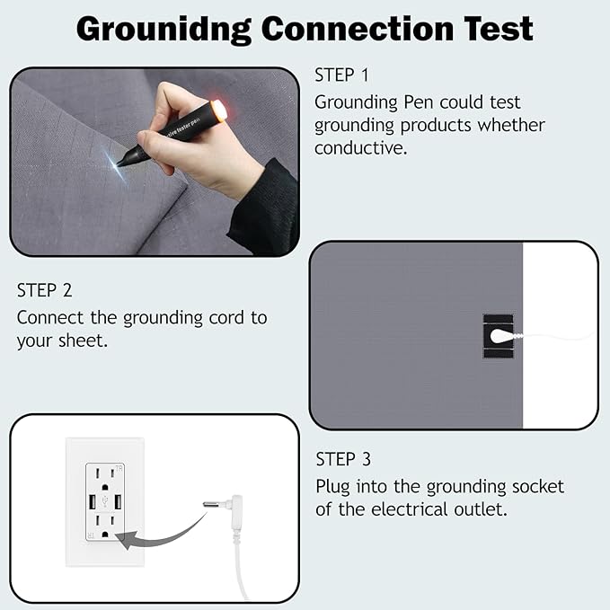 Grounding Sheets Full XL Grounding Fitted Sheet Deep Pocket 90% Cotton 10% Silver Fiber Grounded Sheet Earth Connected Bed Sheet (54"*80"*14",Grey) (Full XL)