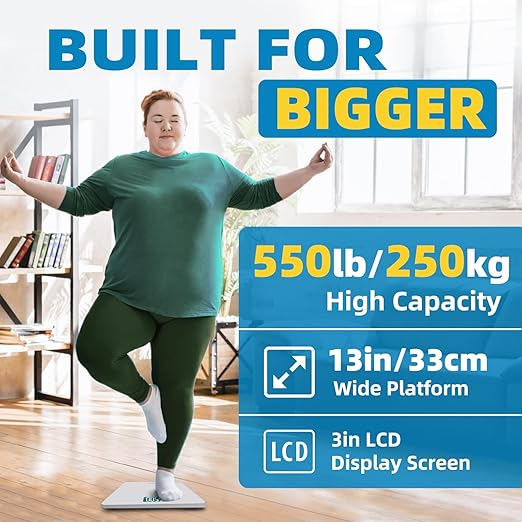 LEPULSE 550lb Bathroom Digital Scale for Body Weight BMI, Extra Wide Platform High Capacity Large Backlit Display, Most Accurate Bathroom Scale up to 550 lbs Weight Scale with APP, 8mm Tempered Glass