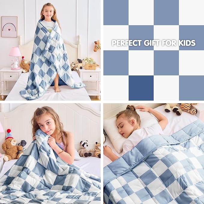 yescool Blue Checkered Weighted Blanket 5 Pounds Plaid Weighted Throw Blanket, Heavy Blanket for Sleeping, Tartan Bed Throw Blanket Gifts for 40-60lbs, 36"x48"