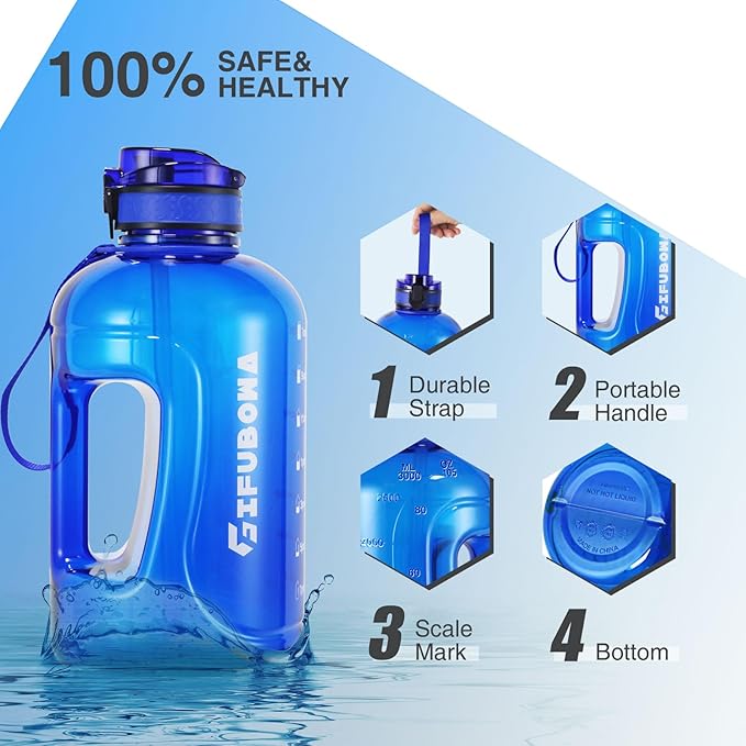 GIFUBOWA 3l Large Water Bottle with Straw and Time Marker 0.8 Gallon/105oz Sport Big Drinking Goals Huge Bottles 3 Litre with Handle Leakproof 3 liter Jug BPA Free for Fitness Gym Yoga and Outdoor