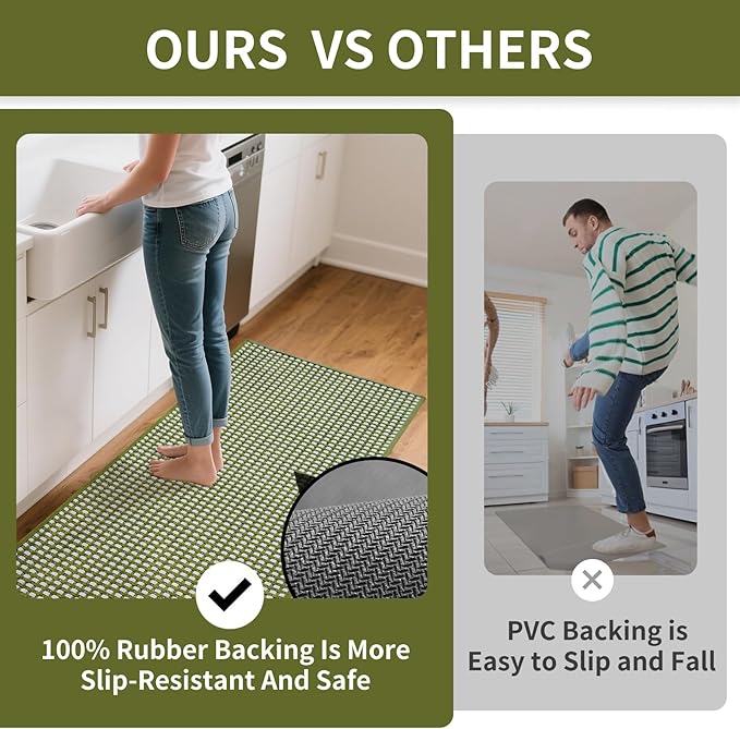 Kitchen Runner Rugs Non Slip Washable, Super Absorbent Soft Chenille Braided Kitchen Mats for Floor Rubber Backing Sink Mat Standing Hallway Floor Mat, Easy Clean, Green 17"x59"