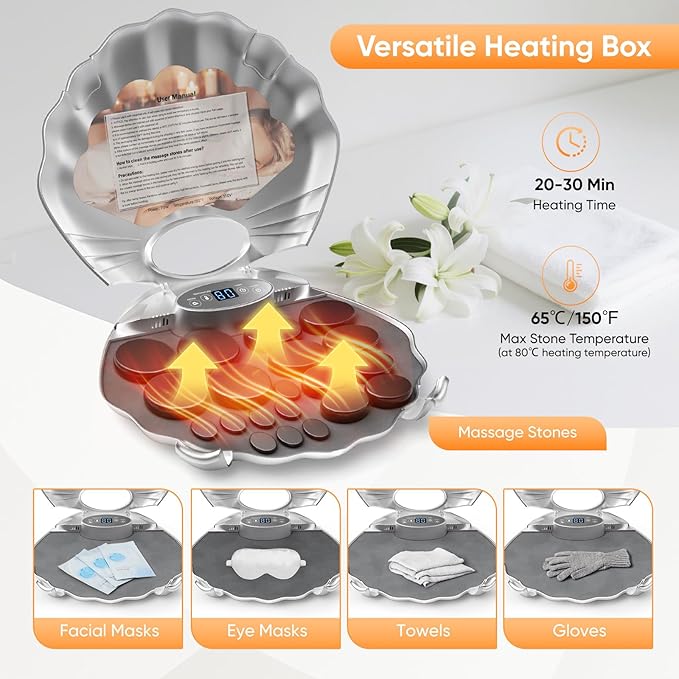 20PCS Hot Stones Massage Set, Hot Stones Massage Warmer Kit, Portable Massage Stones Basalt Hot Rocks Massage Stone for Professional or Home SPA, Therapy Relaxing, Healing, Pain Relief(Silver)