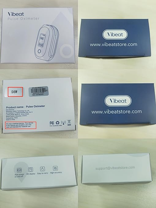 Rechargeable Pulse Oximeter Fingertip, Vibeat S6W Bluetooth O2 Monitor Finger with Real-Time Blood Oxygen Saturation & Heart Rate Tracking, Batteries and Lanyard Included