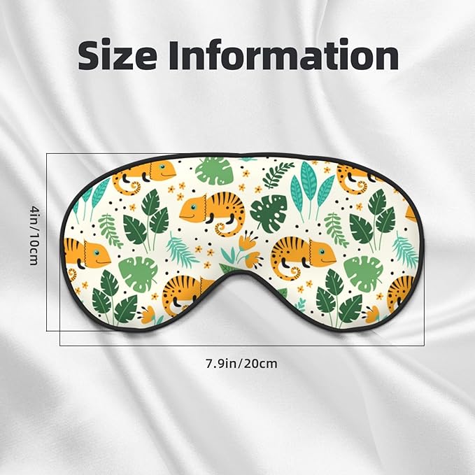 Cute Chameleons and Tropical Leaves Sleep Mask Eye Mask with Adjustable Strap Eye Sleep Shade Cover Blocks Light for Women Men Airplane Travel Nap