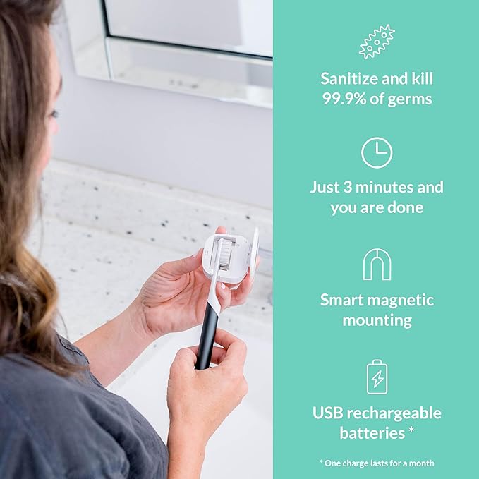 Bril UV-C Toothbrush Sanitizer – Portable Cleaner & Travel Toothbrush Holder – 3-Minute Sanitizing Cycle with Rechargeable Battery, Magnetic Holder & Mounting System - Durable, Universal Fit – Navy