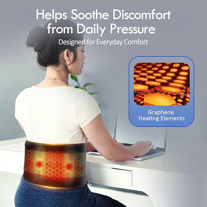 Comfytemp Cordless Portable Heating Pad with Massager for Lower Back Soothing, FSA Eligible HSA 9 Heat 5 Vibration 3 Intensity, Rechargeable Wireless Heated Waist Belt App Control, Gifts for Mom Dad